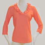 34 SLEEVE RUFFLED V NECK TOP – SPX0792-CLEAR CORAL (CRCL) – DSCN2219