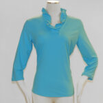 34 SLEEVE RUFFLED V NECK TOP – SPX0792-CLEAR TURQUOISE (TQCL) – DSCN2214